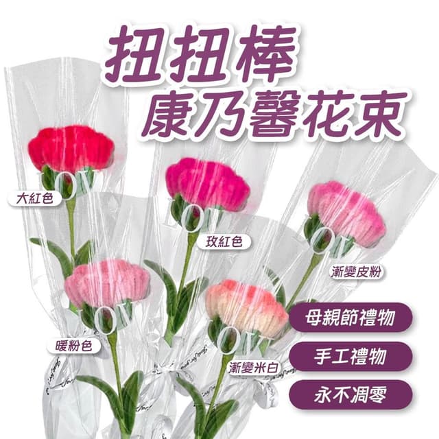 扭扭棒康乃馨花束 手工花束 母親節花束 康乃馨不凋花 扭扭棒花 手作花禮 老師節花束 創意毛根花 母親節禮物 花束 尚未