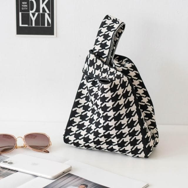 【AHUA 阿華有事嗎】AHUA阿華有事嗎 韓系包包 滿版千鳥格針織手提包 B0078 韓妞必備包 百搭配件 包包 袋子 手袋 肩包 日系