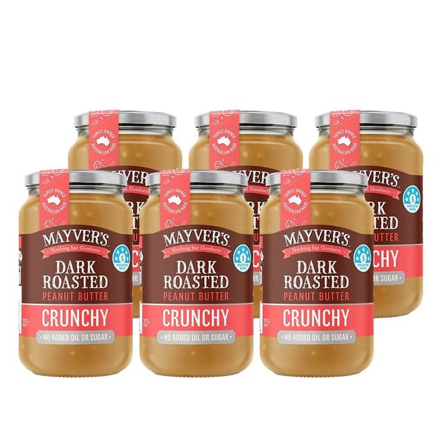 澳洲 Mayvers 香烤無糖花生醬375g-6入組 (顆粒;純素/PEANUT/無麩質)