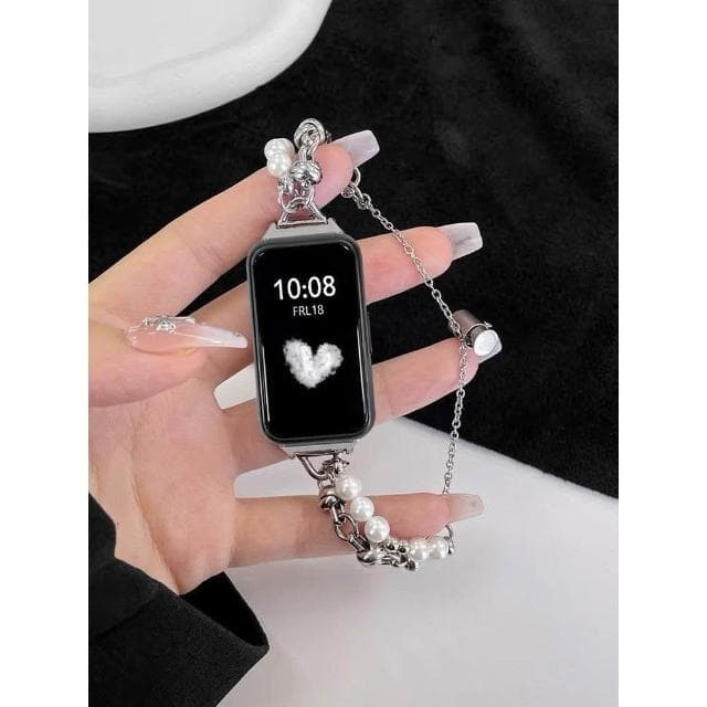 適用於華為小米手機智能手環女款運動多功能珍珠手鍊心率消息提醒