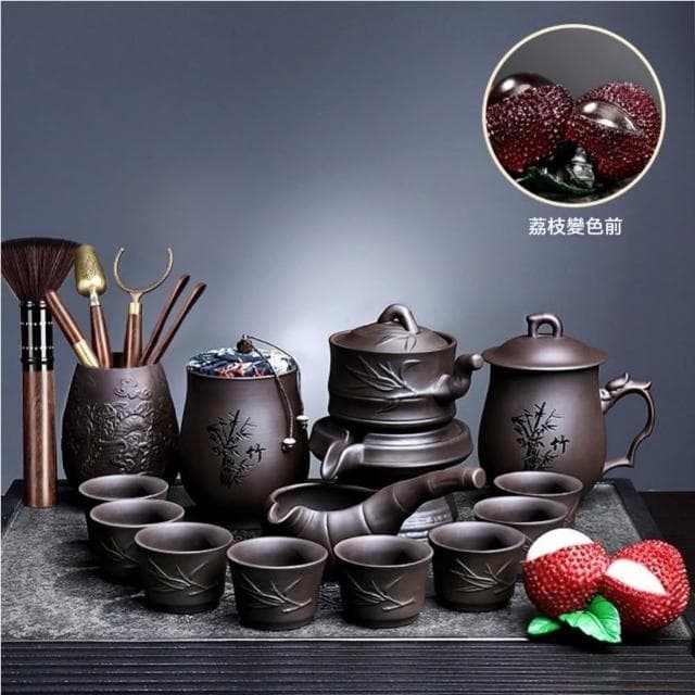 紫砂茶具套裝 茶道茶葉罐泡茶壺 家用簡約半全自動石磨懶人功夫茶杯