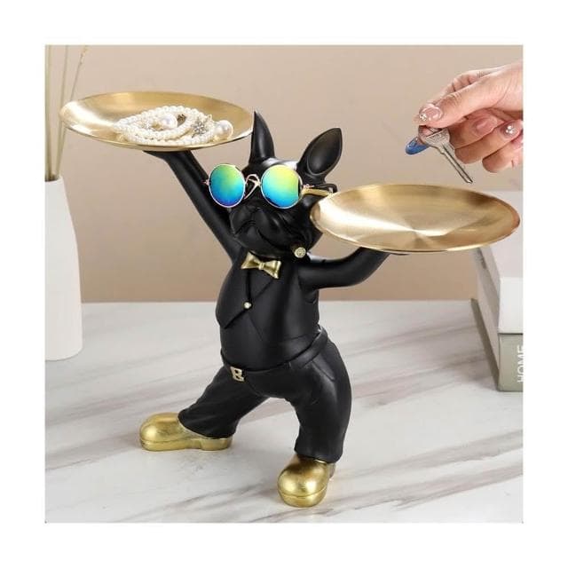 免運戴墨鏡酷狗鬥牛犬託盤創意擺件玄關茶几收納裝飾結婚喬遷新居禮物