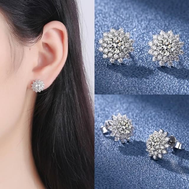 【米蘭精品】現貨+預購 頂級莫桑鑽石耳環925純銀女銀飾(太陽花女飾品74lr73)