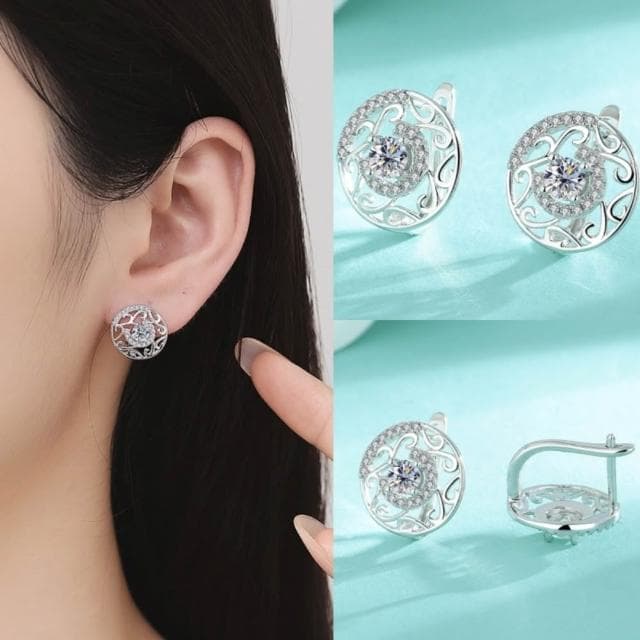 【米蘭精品】現貨+預購 頂級莫桑鑽石耳環925純銀女銀飾(圓形U型耳扣女飾品74lr87)