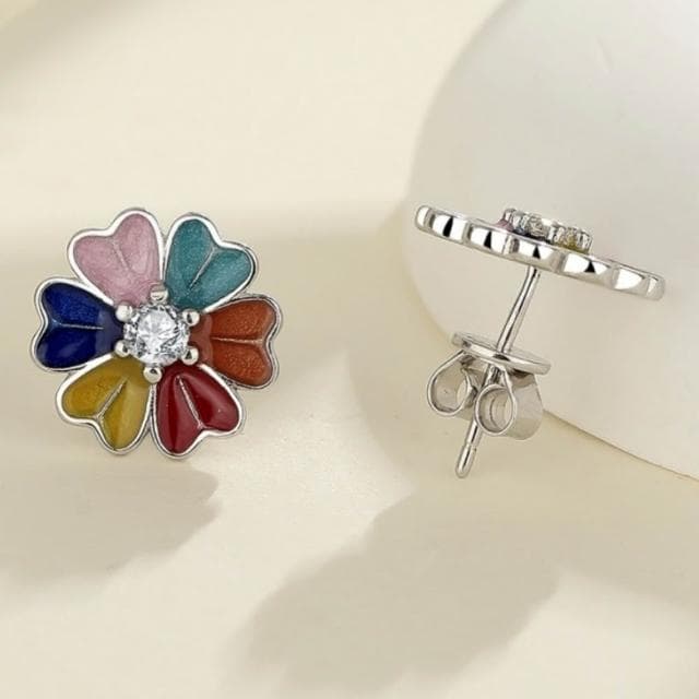 【米蘭精品】現貨+預購 頂級莫桑鑽石耳環925純銀女銀飾(彩色花朵骨釘女飾品74lr88)