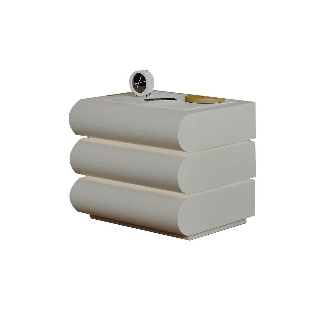 可旋轉智能床頭櫃月半全實木現代簡約奶油風無線充電帶燈藍牙音響