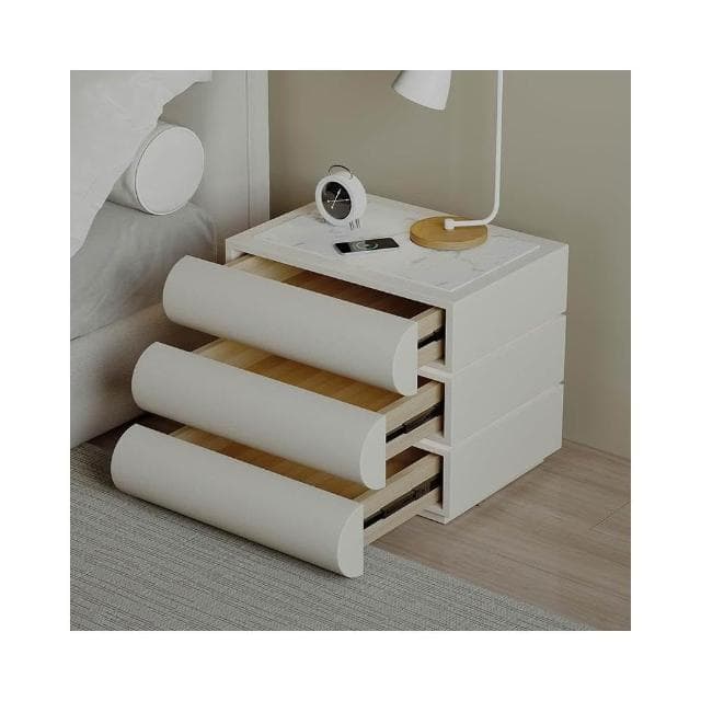 可旋轉智能床頭櫃月半全實木現代簡約奶油風無線充電帶燈藍牙音響