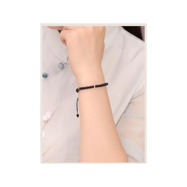 【開運堂】夜中星 4mm天然黑曜石黑瑪瑙手鍊手工編織手繩手工編繩情人節聖誕節禮物情侶 開運堂