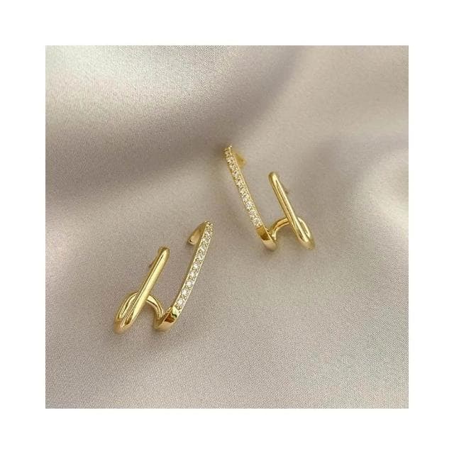 {遇見臻品}BG086雙層u型耳環女韓版時尚閃鑽配飾時尚氣質耳環基本款純銀耳環優雅氣質金屬耳環韓國冷淡風簡約耳環
