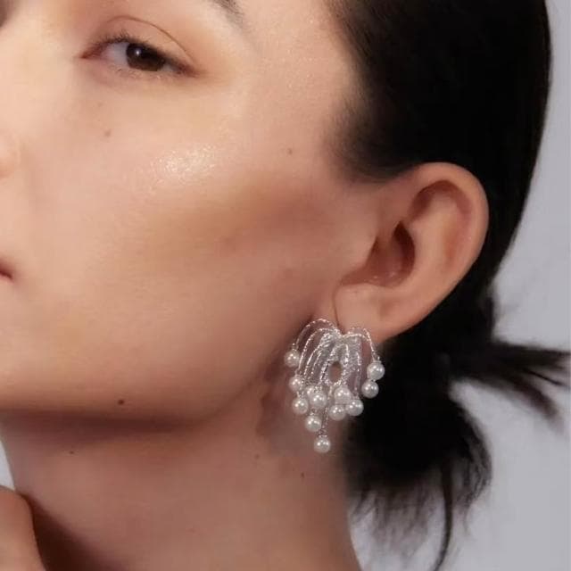【MoonDy】耳環 珍珠耳環 垂墜耳環 耳環女 水中花火 時尚 高級感 輕奢