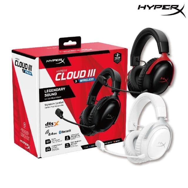 【HyperX】Cloud III S Wireless 颶風3S 無線雙模式遊戲電競耳機(黑/黑紅/白)