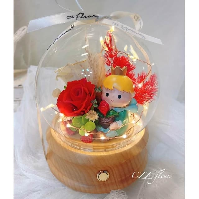 小王子玫瑰永生花藍芽音響 藍芽喇叭玻璃罩夜燈  (情人節花束/生日禮物/告白/新婚/週年紀念/畢業花束/520)