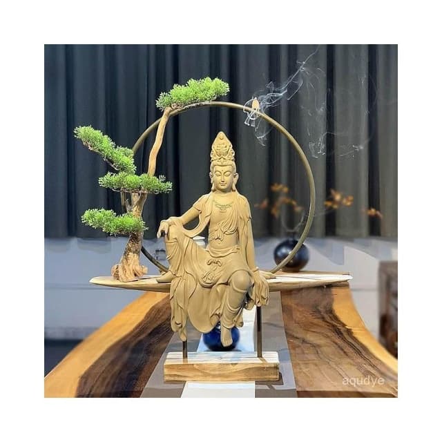 觀音菩薩佛像 自在觀音菩薩 開運 平安 倒流香爐 客廳擺件 玄關桌擺件 茶室裝飾 禪意擺設 禮品 開幕送禮 喬遷禮品