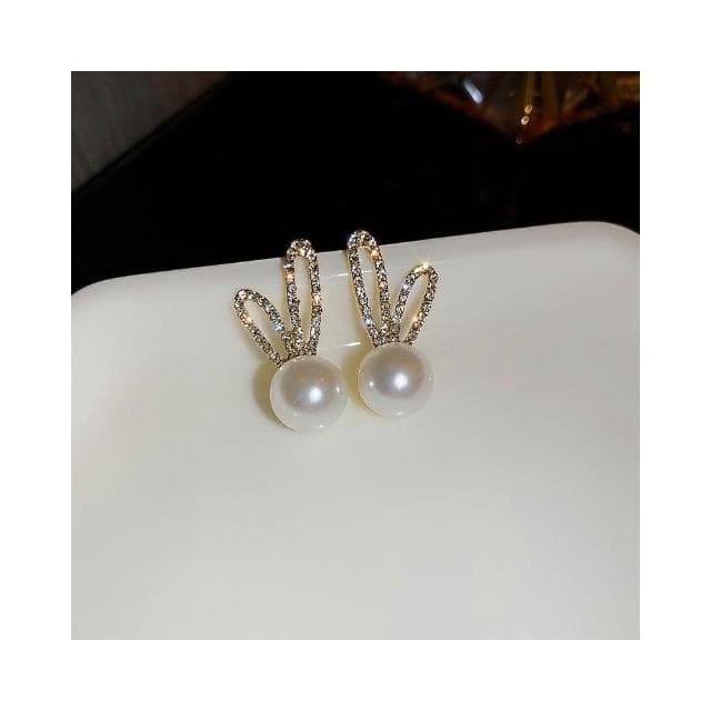 {遇見臻品}BG080韓國珍珠鑲鑽兔耳朵兔子可愛耳環甜美精緻小巧閨蜜耳釘耳飾日韓C字耳圈耳環女生氣質耳環蝴蝶耳環