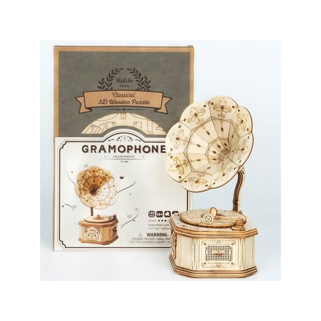 【鋼普拉】現貨 Robotime 若態 3D TG408 留聲機 GRAMOPHONE 組裝 木製模型 復古 禮物