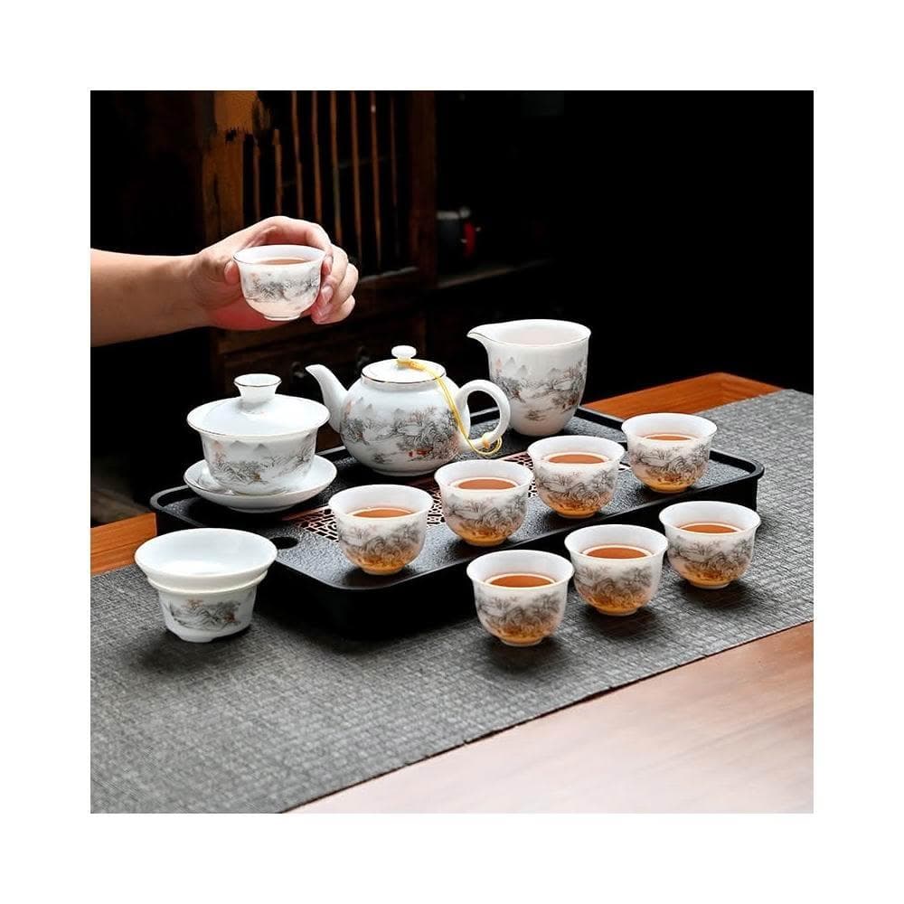 四季風家居 冰種羊脂玉茶壺功夫茶具套組家用辦公室會客陶瓷蓋碗茶杯高級禮盒