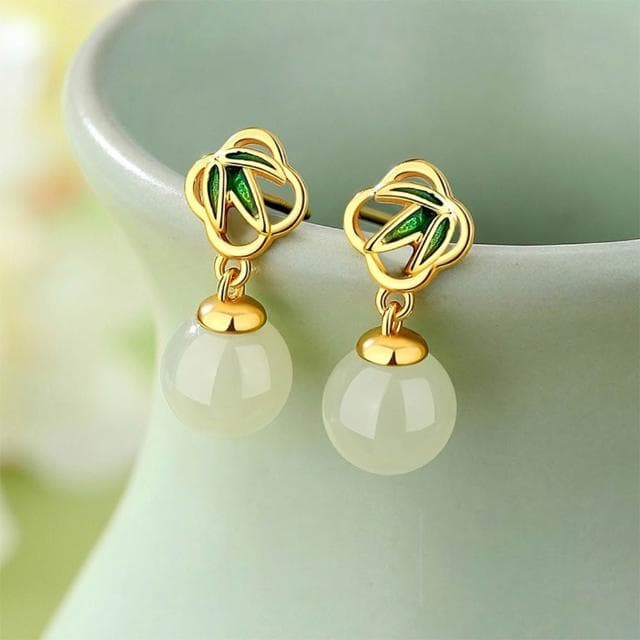 【MoonDy】飾品 耳環 女生耳環 垂墜耳環 和田玉 吊墜 純銀耳環 S925 