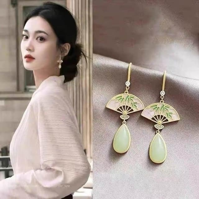 {遇見臻品}BG139新中式宮廷耳墜森系超仙扇形國風復古旗袍漢服婚紗風民族風情耳飾古風燒藍蝴蝶耳環中式折扇耳環國風耳飾