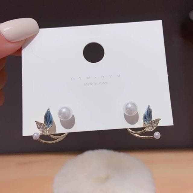 {遇見臻品}BG108韓風東大門魚尾珍珠耳環氣質耳環時尚簡約耳環韓版簡約造型耳環925 銀針造型耳環韓國冷淡風簡約耳環