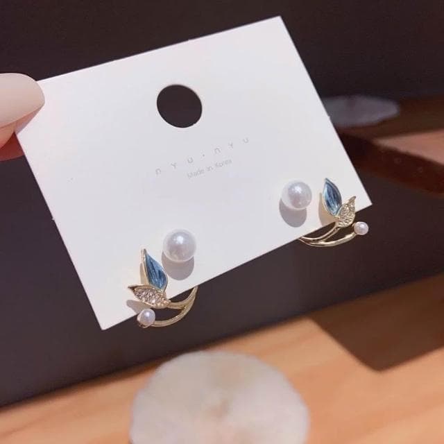 {遇見臻品}BG108韓風東大門魚尾珍珠耳環氣質耳環時尚簡約耳環韓版簡約造型耳環925 銀針造型耳環韓國冷淡風簡約耳環