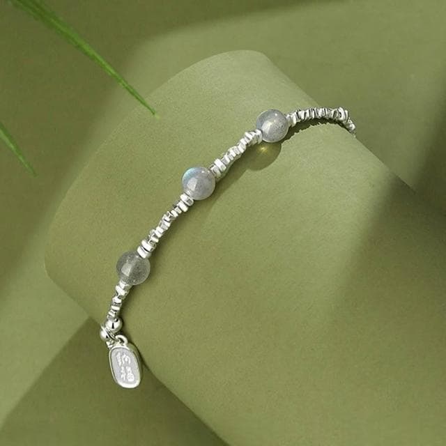 【LEESA】純銀手鍊\手鍊女\招財納福\月光石\S925\飾品\手鍊\禮物