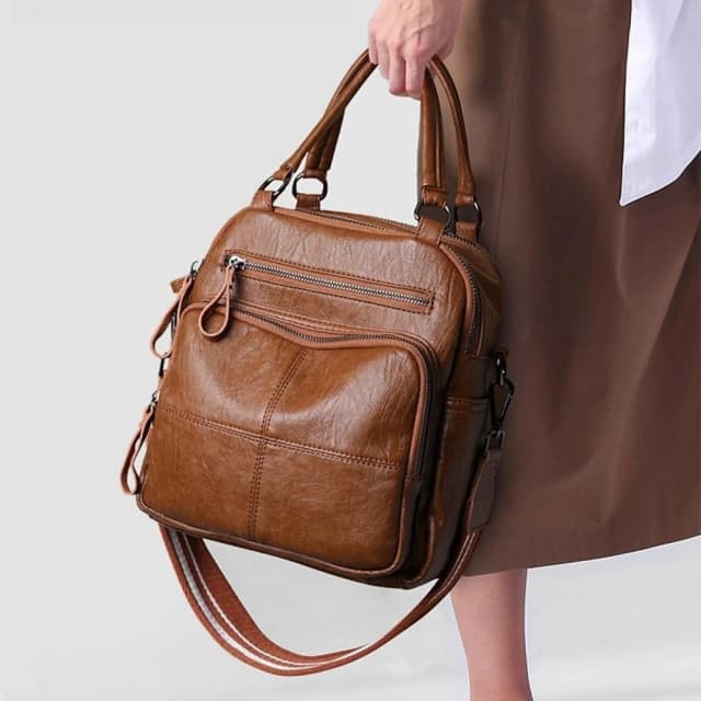 【MoonDy】包包 後背包 軟皮包包 防水後背包 小後背包 手提斜背包 手提女包大容量後背包 復古小背包 棕色包包 生日禮物