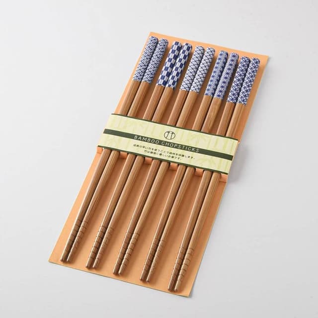 KAWAI 和風煤竹藍紋竹筷 22.5cm-5入組 (筷子/餐具/食器/日式竹筷)