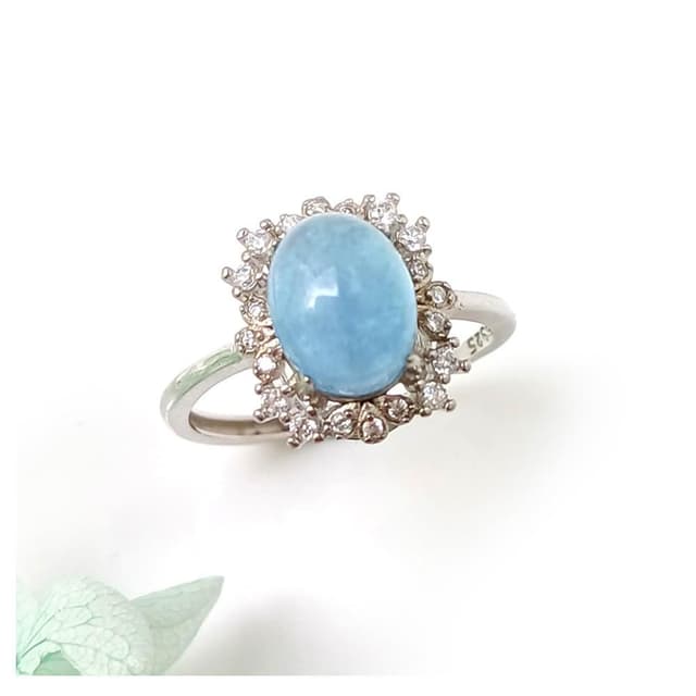 【KATE】銀飾 璀璨星子天然海藍寶鑲鑽純銀戒指 海藍寶戒指 生日石 勇氣之石 約會穿搭 七脈輪喉輪 開運水晶 生日禮物 情人禮物