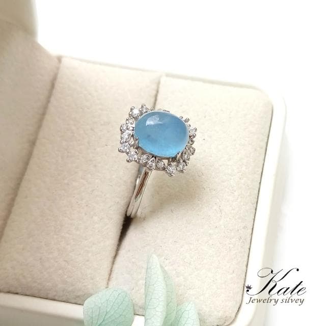 【KATE】銀飾 璀璨星子天然海藍寶鑲鑽純銀戒指 海藍寶戒指 生日石 勇氣之石 約會穿搭 七脈輪喉輪 開運水晶 生日禮物 情人禮物