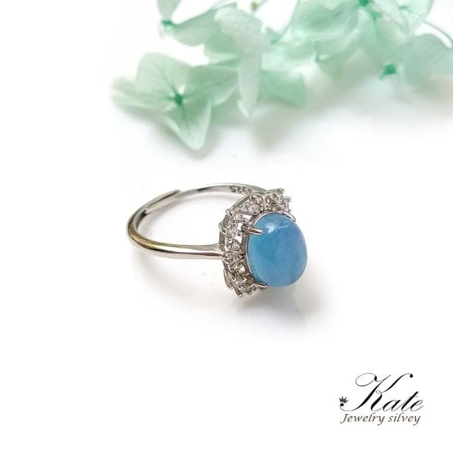 【KATE】銀飾 璀璨星子天然海藍寶鑲鑽純銀戒指 海藍寶戒指 生日石 勇氣之石 約會穿搭 七脈輪喉輪 開運水晶 生日禮物 情人禮物