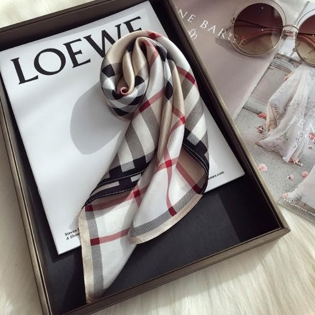 梵花 絲綢春秋明星同款經典格紋圍巾小領巾真絲桑蠶絲絲巾小方巾