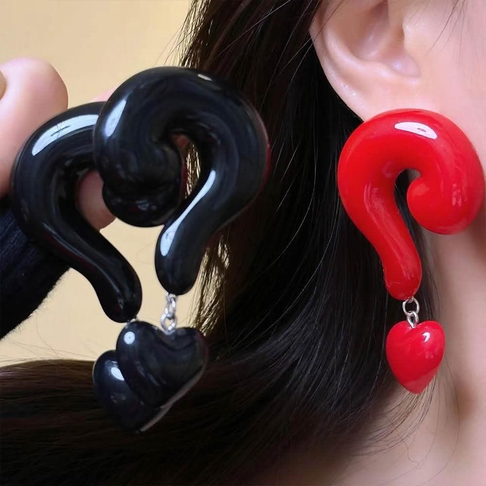 【LEESA】問號耳環\大耳環\安可拉紅\飾品\耳環\垂墜\港風\歐美風\耳環女