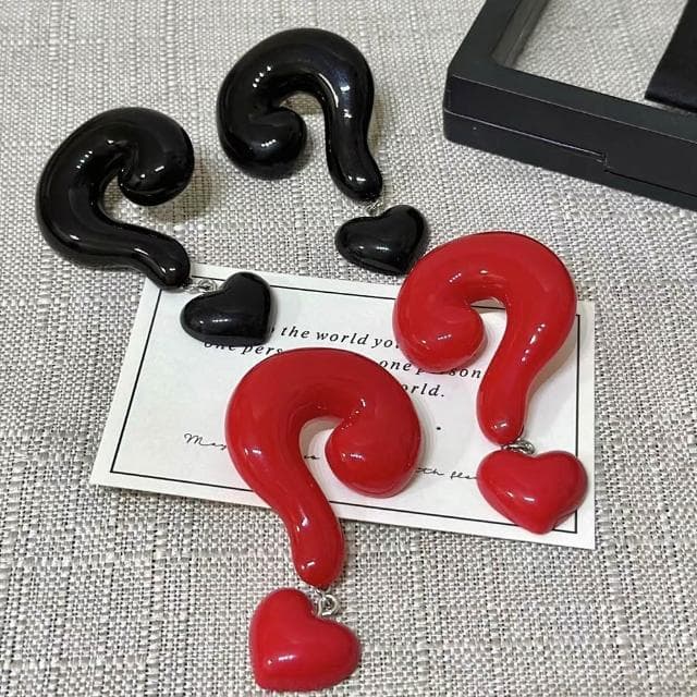 【LEESA】問號耳環\大耳環\安可拉紅\飾品\耳環\垂墜\港風\歐美風\耳環女