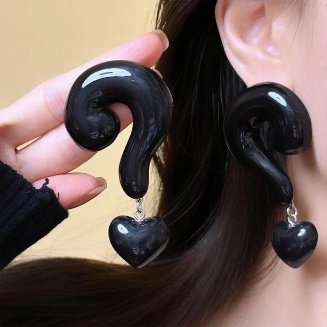 【LEESA】問號耳環\大耳環\安可拉紅\飾品\耳環\垂墜\港風\歐美風\耳環女