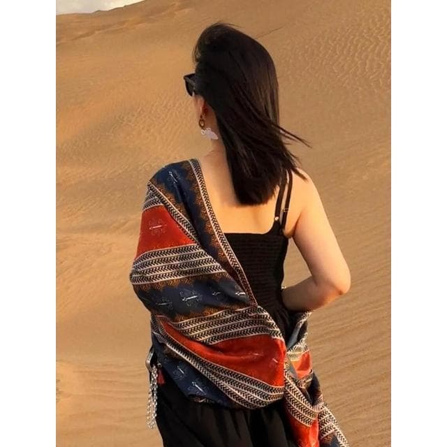 🎗飾間首飾鋪 新款民族風披肩女外搭雲南新疆西北旅遊草原沙漠防曬頭巾絲巾圍巾