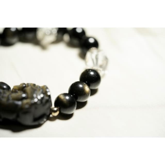 茱莉手作工作室 |避邪擋煞招財咬錢| 天然金曜石貔貅彈力繩手鍊 009