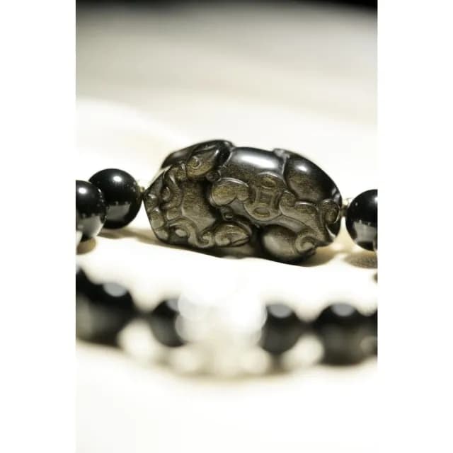 茱莉手作工作室 |避邪擋煞招財咬錢| 天然金曜石貔貅彈力繩手鍊 009