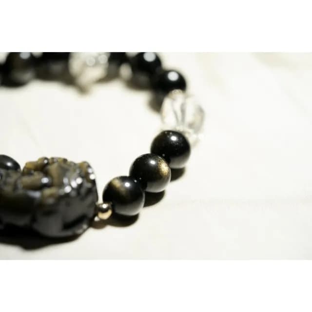 茱莉手作工作室 |避邪擋煞招財咬錢| 天然金曜石貔貅彈力繩手鍊 009