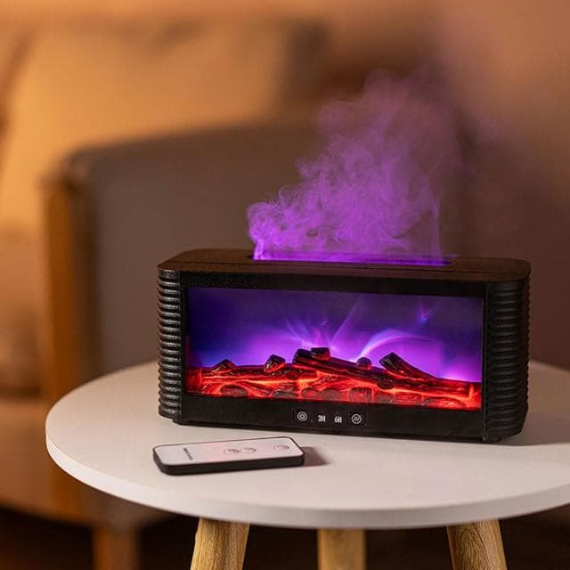 火焰壁爐薰香機 水箱220ml 附遙控器 香氛機 擴香機 香薰機 七彩變色 自動關機 壁爐 火爐 夜燈 遙控器 缺水斷電