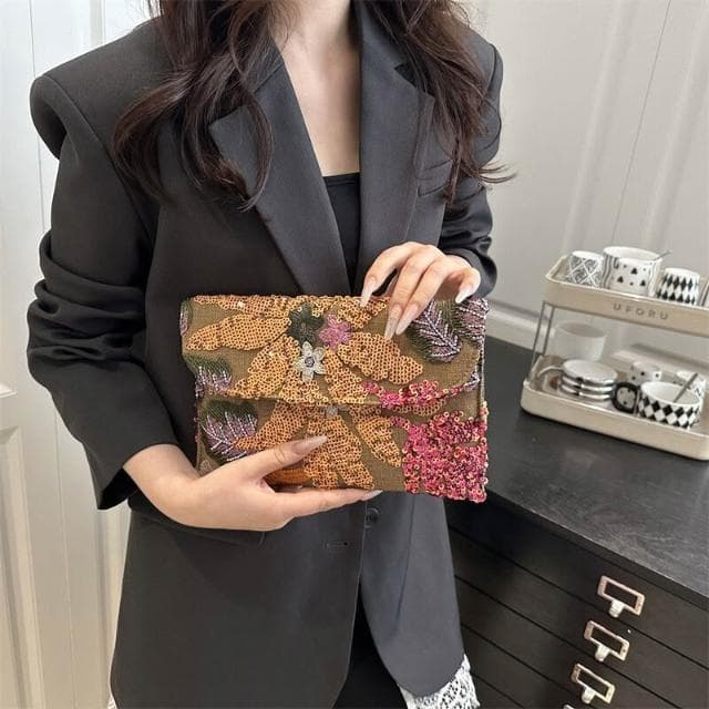 高級感亮片晚宴包刺繡手拿包小眾包包女士信封包質感公事包商務手拿包編織手抓包手機腋下包男女信封包多夾層大容量手提包禮物包
