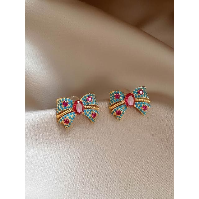 🎗飾間首飾鋪 彩色蝴蝶結耳飾女高級感輕奢民族風適合春天的耳環耳環