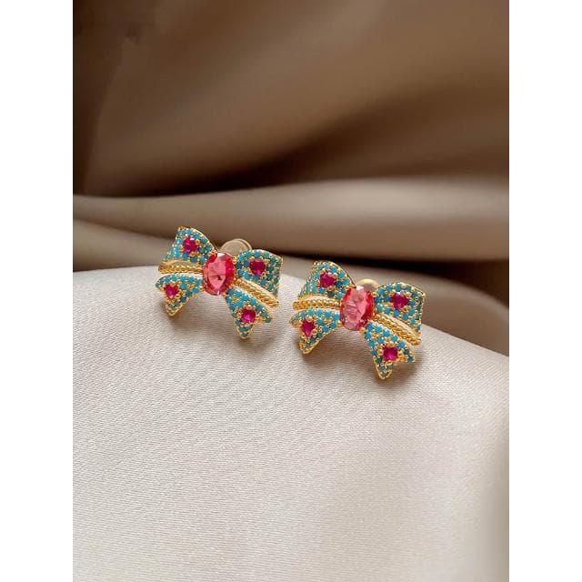 🎗飾間首飾鋪 彩色蝴蝶結耳飾女高級感輕奢民族風適合春天的耳環耳環