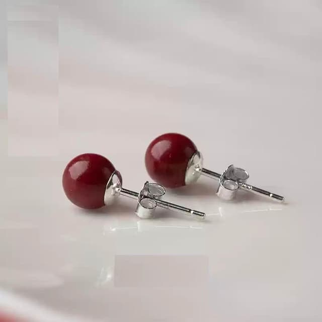 【米蘭精品】現貨+預購 硃砂耳環925純銀耳針-轉運除穢淨化招財開運輕奢紅色原礦紫金砂74lh10