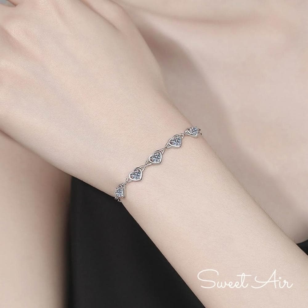 莫桑鑽愛心純銀手鍊 1.5克拉 S925全純銀 M5002 鏈條心型手鍊 生日禮物 情人節禮物 Sweet Air