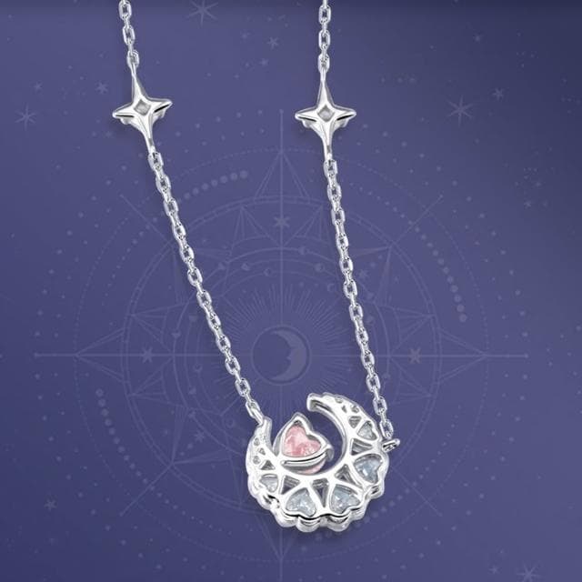 【MoonDy】純銀項鍊 鋯石項鍊 S925 鎖骨鍊 項鍊 月亮愛心吊墜 情人節禮物 