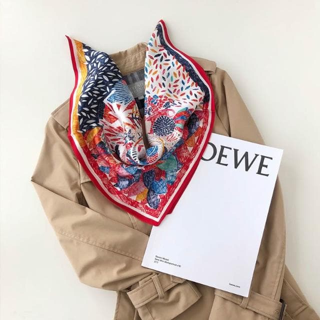 梵花 絲綢女春秋季韓版百搭七彩色圍巾小領巾真絲桑蠶絲絲巾小方巾