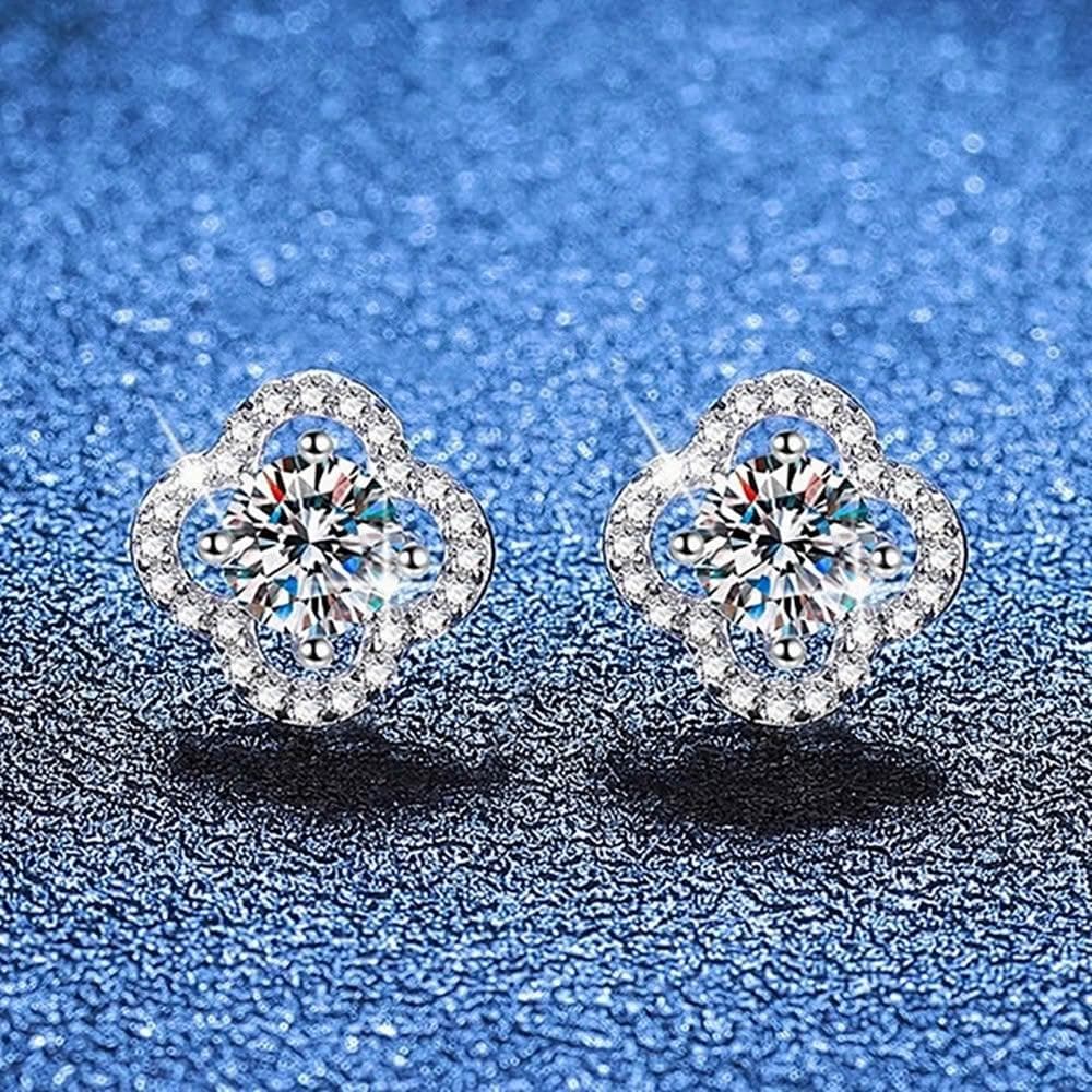 【巴黎精品】現貨+預購 頂級莫桑鑽石耳環925純銀耳環女耳針銀飾情人節禮物-1克拉輕奢四葉女飾品2色a1kv11