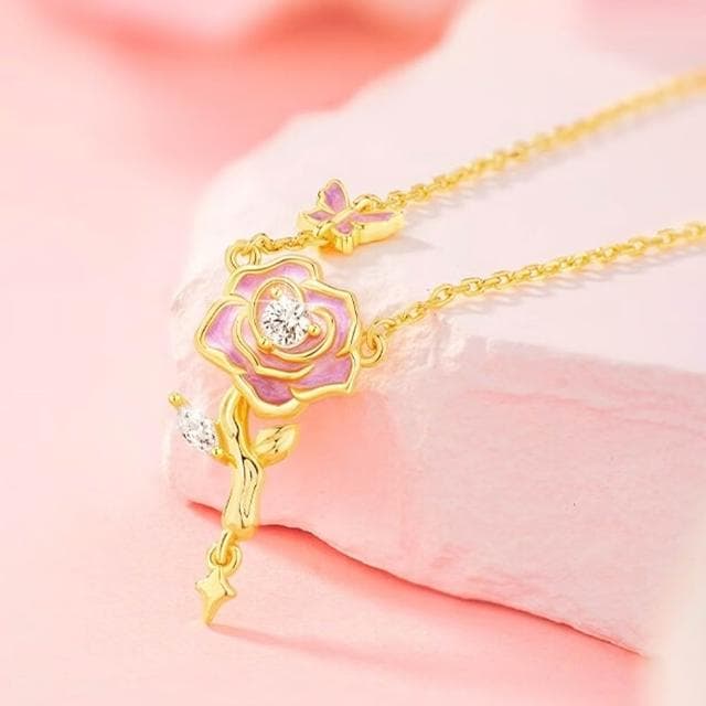 【LEESA】鋯石項鍊\吊墜項鍊\純銀項鍊\玫瑰項鍊\女生項鍊\情人節禮物