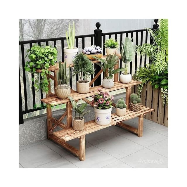 實木階梯花架 防腐戶外置物架 室內陽臺多肉綠蘿碳化多層花盆架子 盆栽架 花架陽臺落地式 園藝花架 植物架 陽臺花架