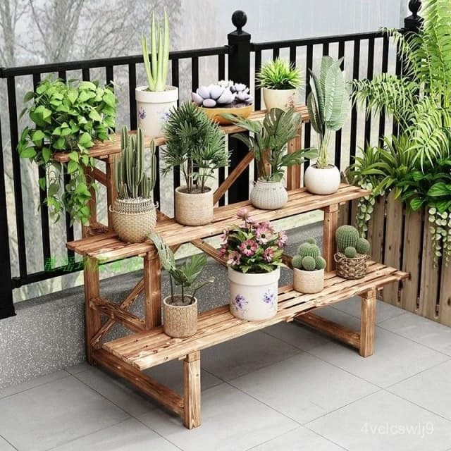 實木階梯花架 防腐戶外置物架 室內陽臺多肉綠蘿碳化多層花盆架子 盆栽架 花架陽臺落地式 園藝花架 植物架 陽臺花架
